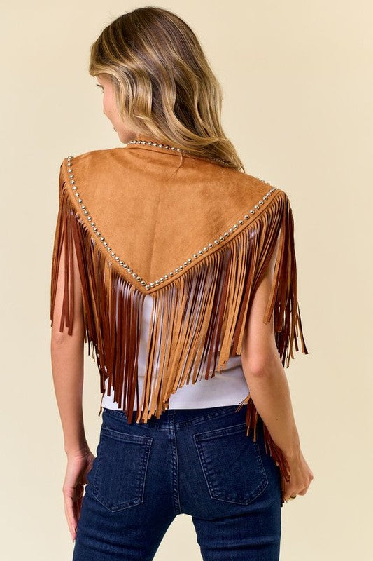 NEW!! The "Wrangler" Studded Fringe Suede Shawl in Camel