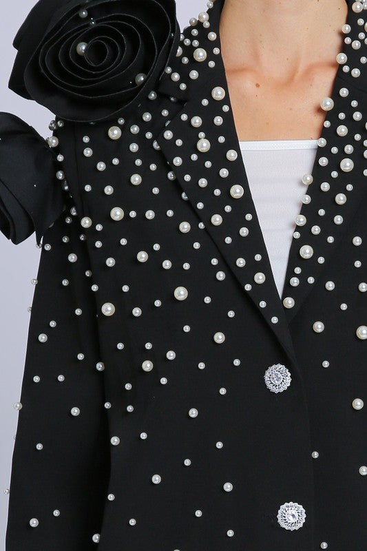 NEW!! Pearl & Rosette Embellished Blazer