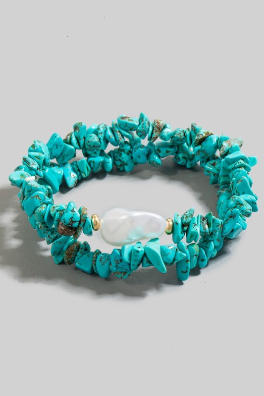 NEW!! Stone & Pearl Bracelet in Turquoise