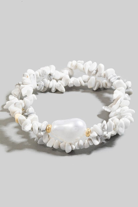 NEW!! Stone & Pearl Bracelet in White