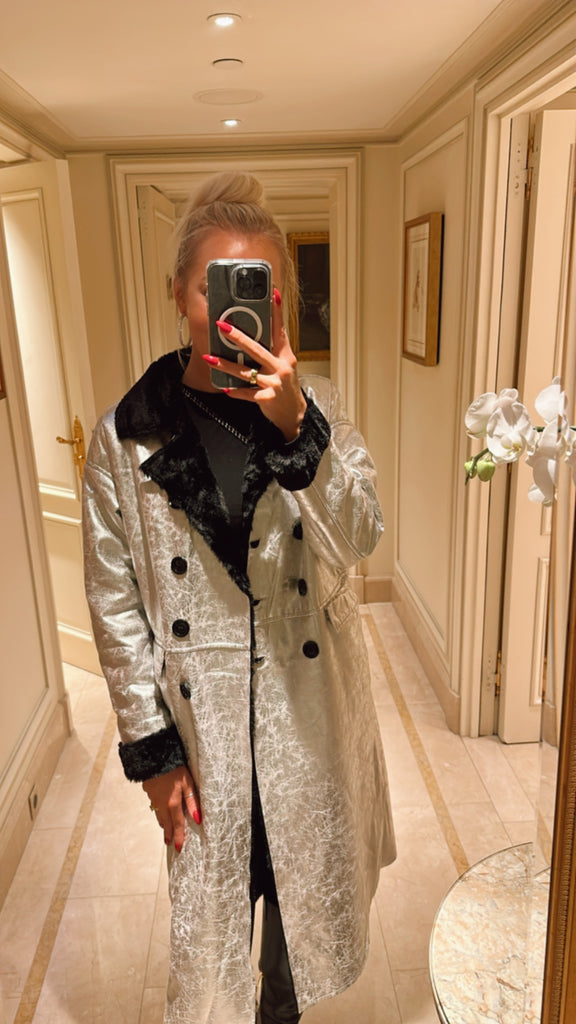 NEW!! Runway Silver Faux Fur Oversized Coat