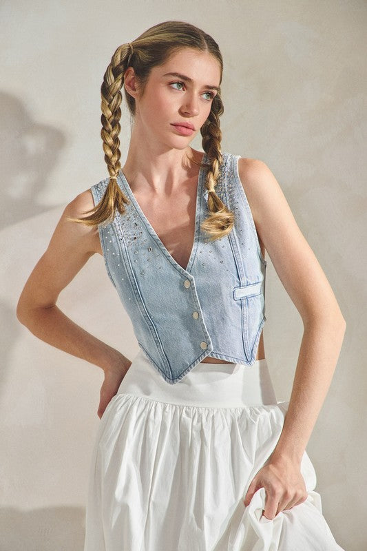 NEW!! Dickson Rhinestone Vest in Denim