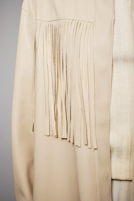 NEW!! Celine Fringe Faux Leather Jacket in Bone