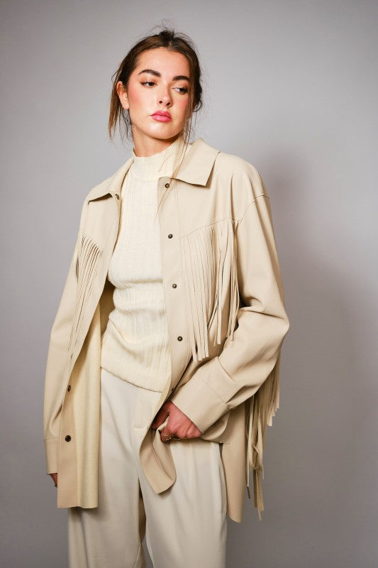 NEW!! Celine Fringe Faux Leather Jacket in Bone