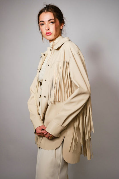 NEW!! Celine Fringe Faux Leather Jacket in Bone
