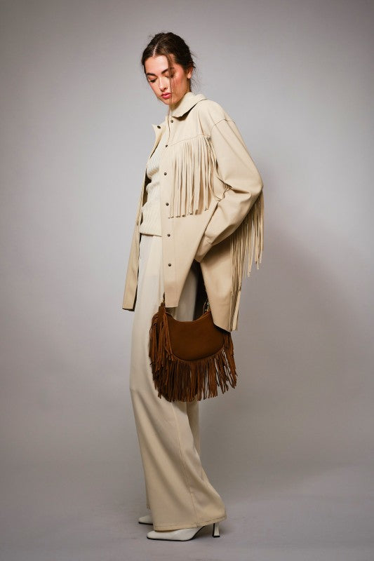 NEW!! Celine Fringe Faux Leather Jacket in Bone