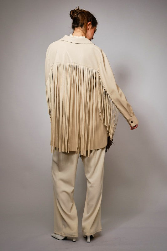 NEW!! Celine Fringe Faux Leather Jacket in Bone