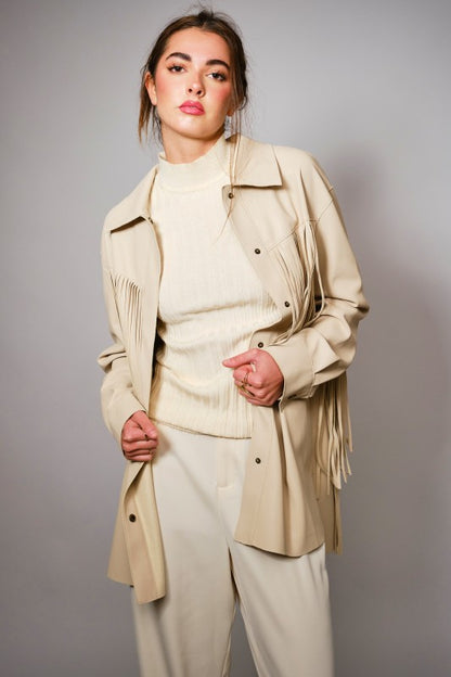 NEW!! Celine Fringe Faux Leather Jacket in Bone