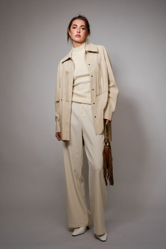 NEW!! Celine Fringe Faux Leather Jacket in Bone