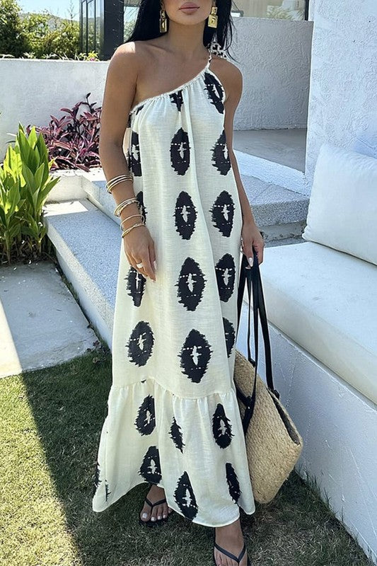 one shoulder printed maxi dress Jenna One Shoulder Printed Maxi Dress - Green/combo