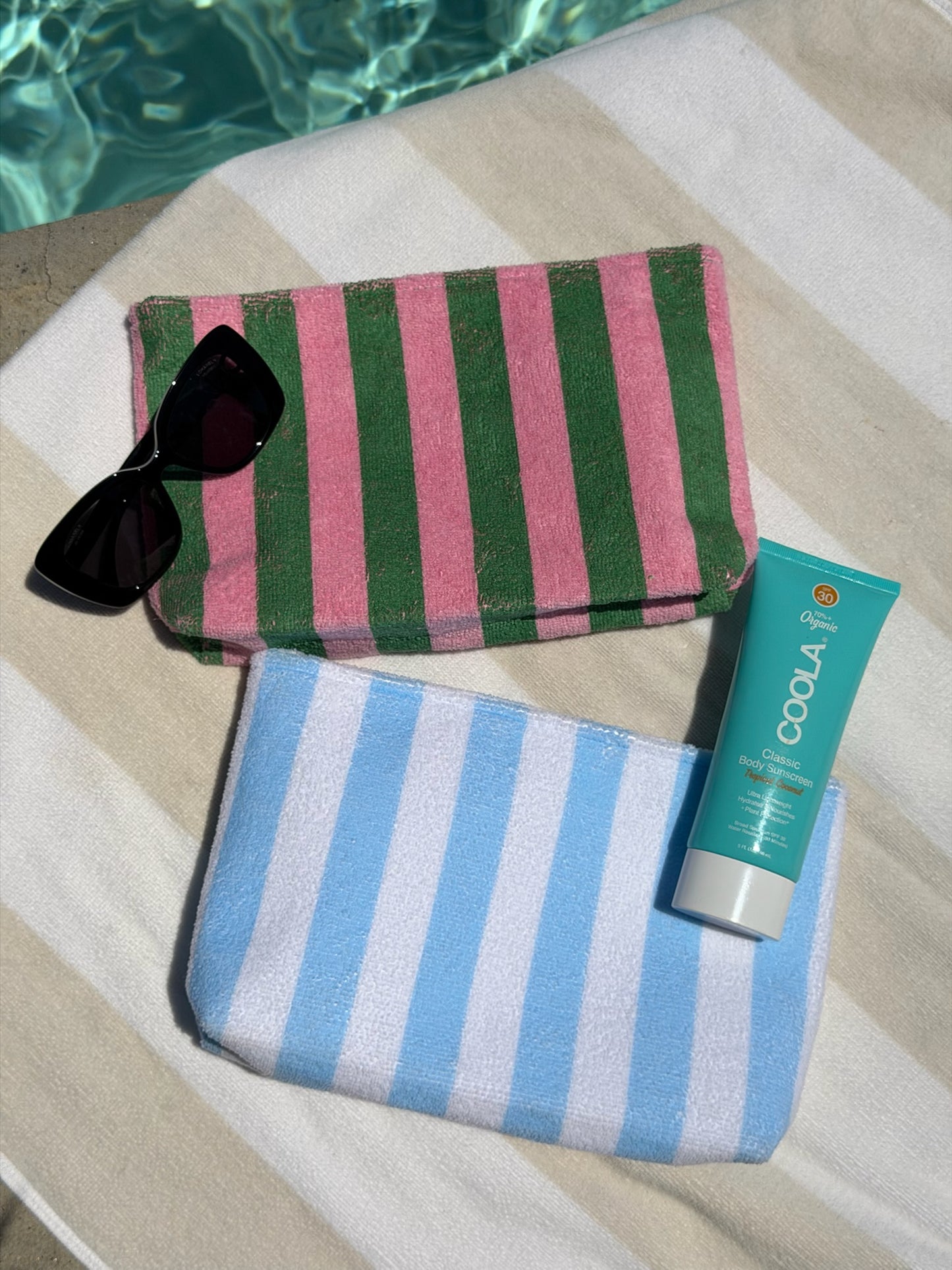 "Cabana Club" Striped Terry Pouch in Blue