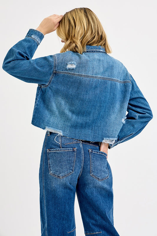 Street Chic Distressed Cropped Denim Jacket