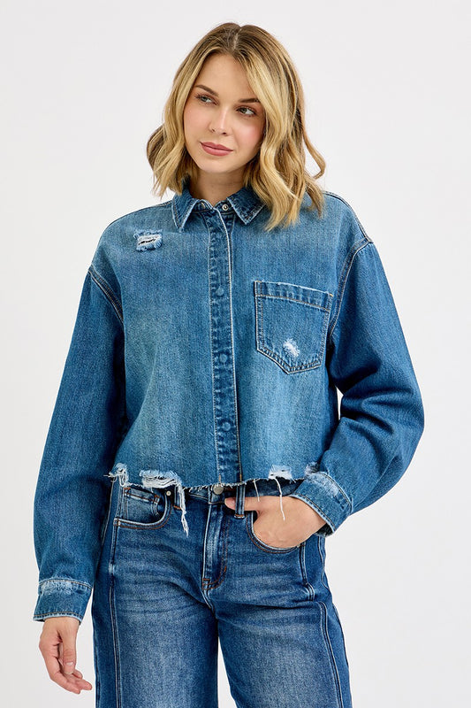 Street Chic Distressed Cropped Denim Jacket