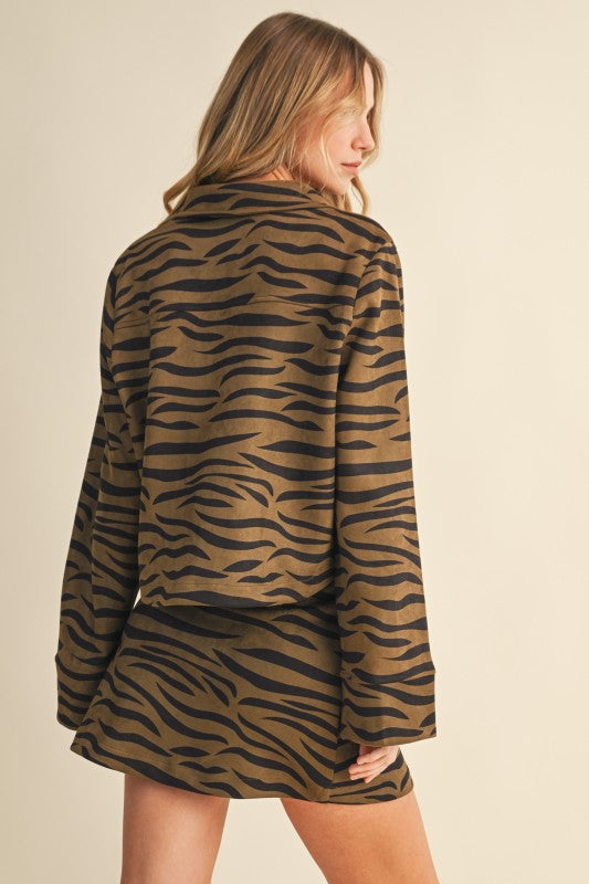 NEW!! Zebra Print Faux Suede Top in Olive