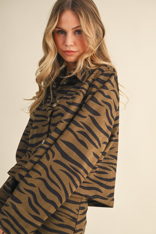 NEW!! Zebra Print Faux Suede Top in Olive