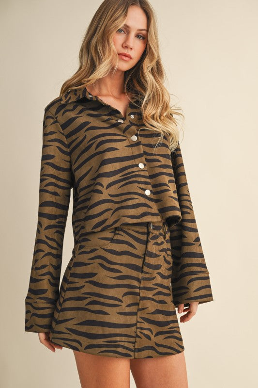 NEW!! Zebra Print Faux Suede Top in Olive