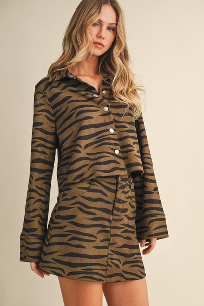NEW!! Zebra Print Faux Suede Top in Olive