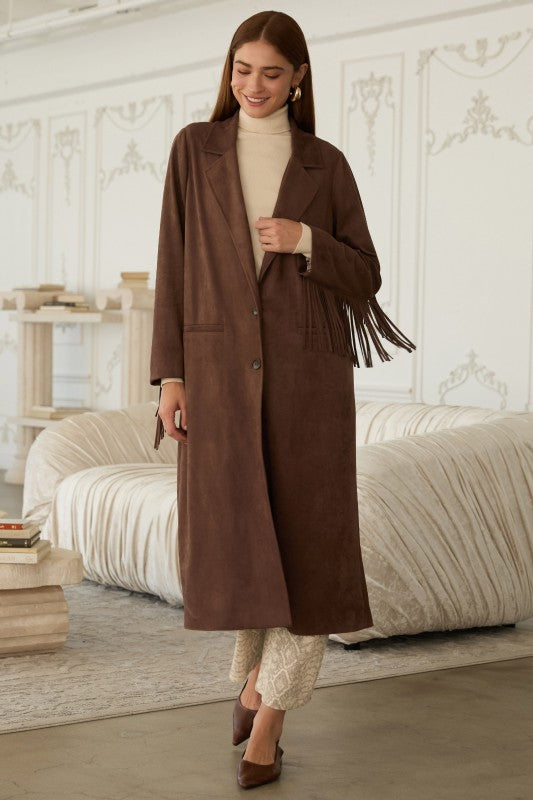 NEW!! "Sierra" Fringe Maxi Jacket in Brown