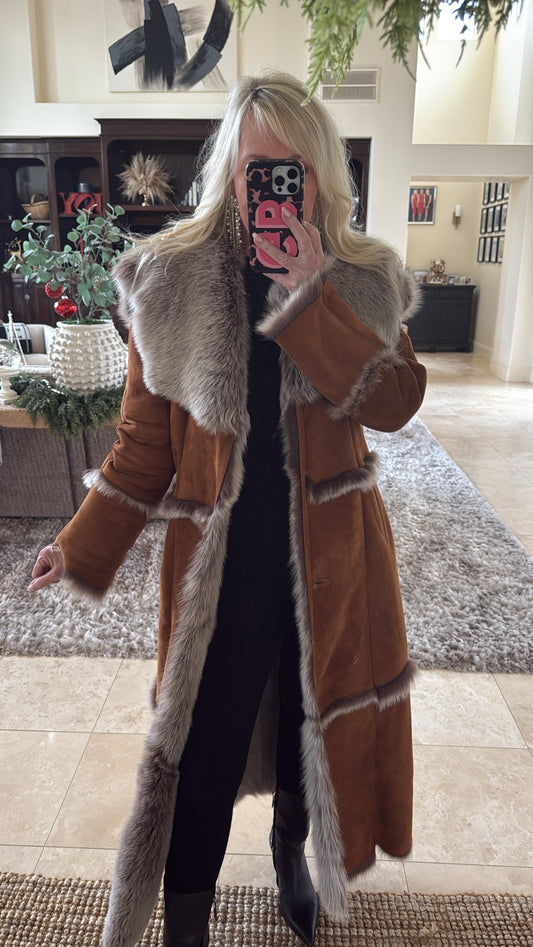 #16 Vintage Shearling Lambskin & Fur Long Coat