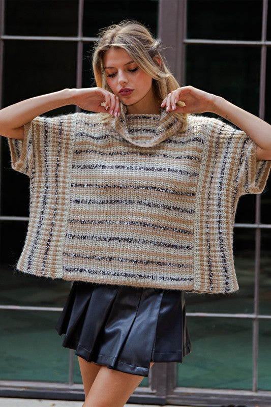 NEW!! Striped Turtle Neck Boucle Sweater