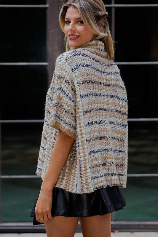 Striped Turtle Neck Boucle Sweater