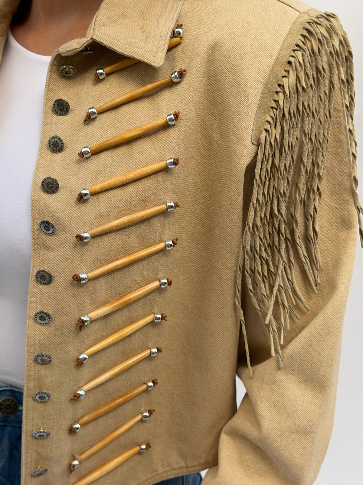 Vintage Double D Fringe Denim Jacket Size Medium