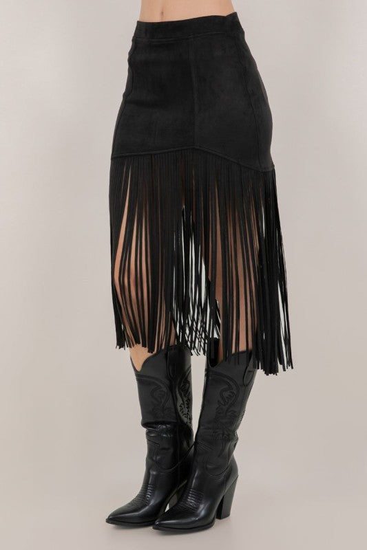 NEW!! " Lexi" Faux Suede Fringe Skirt in Black