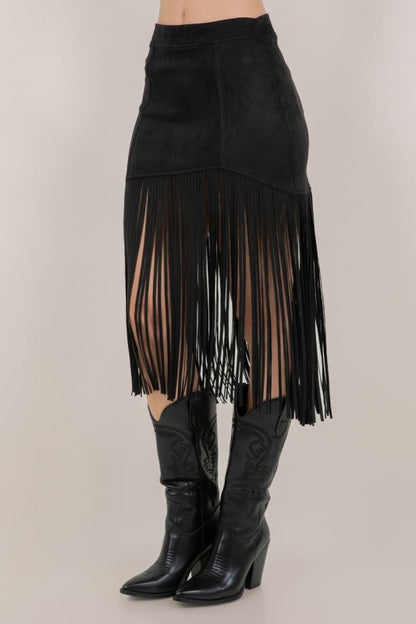 NEW!! " Lexi" Faux Suede Fringe Skirt in Black