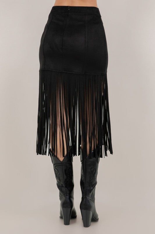 NEW!! " Lexi" Faux Suede Fringe Skirt in Black