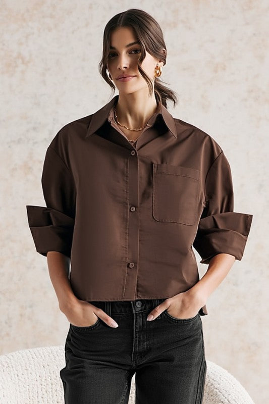 NEW!! Elle Rolled Cuff Top in Brown