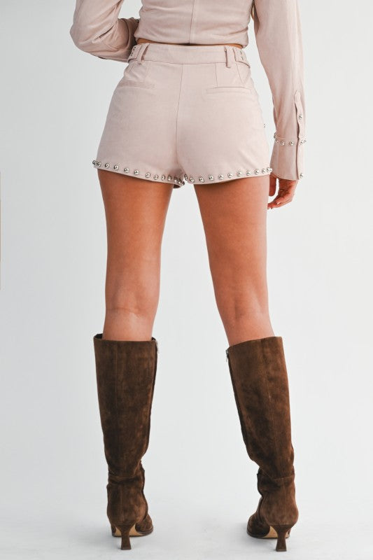 NEW!! Suede Studded Shorts in Blush