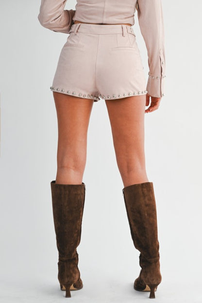 NEW!! Suede Studded Shorts in Blush