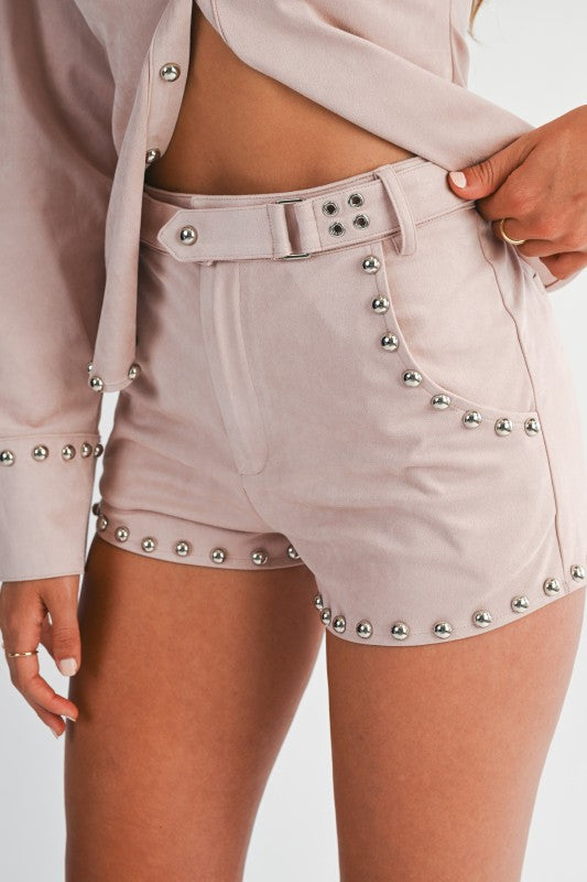 NEW!! Suede Studded Shorts in Blush