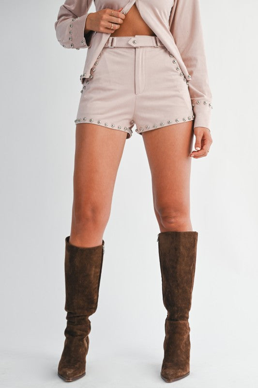 NEW!! Suede Studded Shorts in Blush