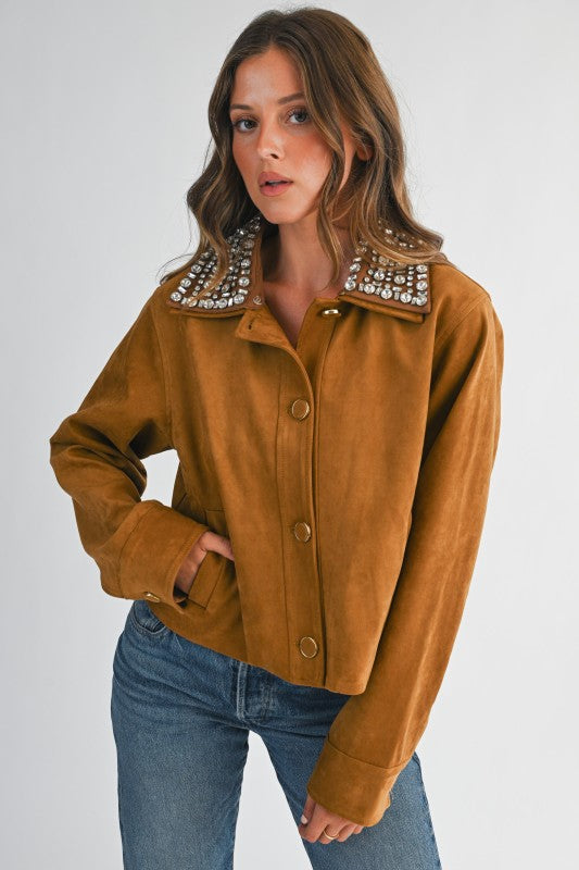 NEW!! The "Standout" Faux Suede Jacket w/ Rhinestone Collar