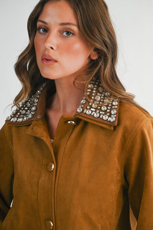 NEW!! The "Standout" Faux Suede Jacket w/ Rhinestone Collar