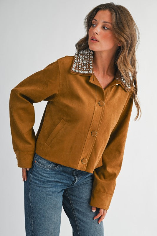 NEW!! The "Standout" Faux Suede Jacket w/ Rhinestone Collar