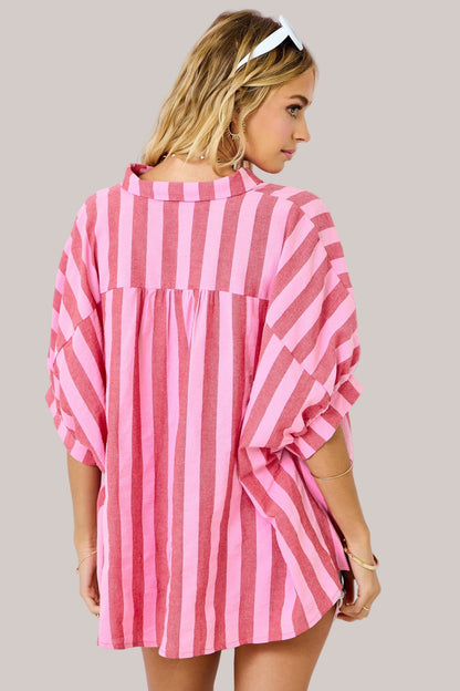 Striped Button Down Top in Pink