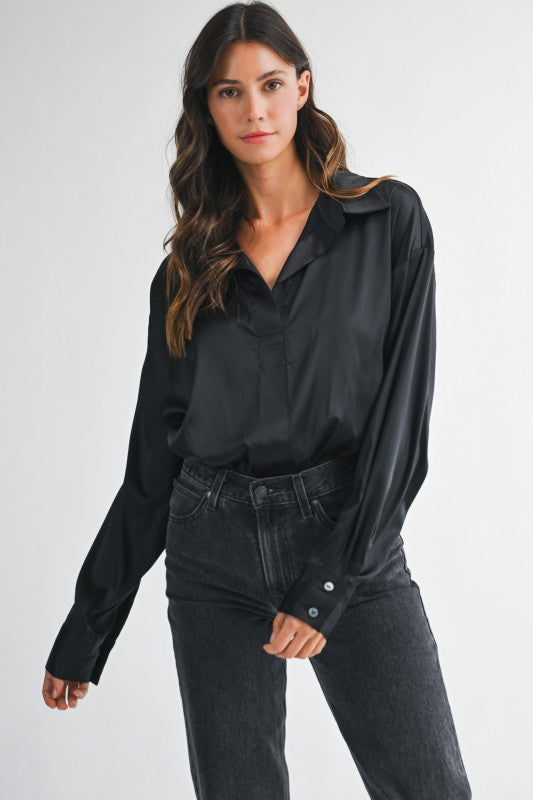 NEW!! Oversized Button Down Bodysuit in Black