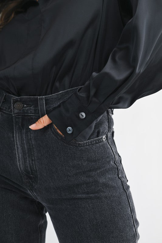 NEW!! Oversized Button Down Bodysuit in Black