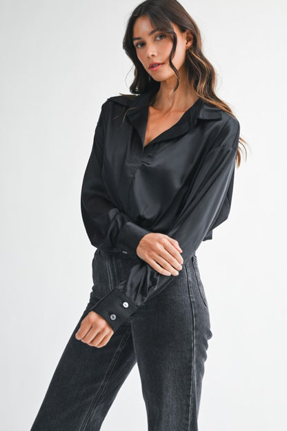 NEW!! Oversized Button Down Bodysuit in Black