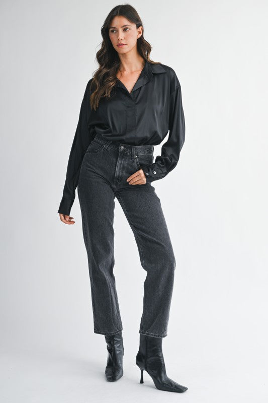 NEW!! Oversized Button Down Bodysuit in Black