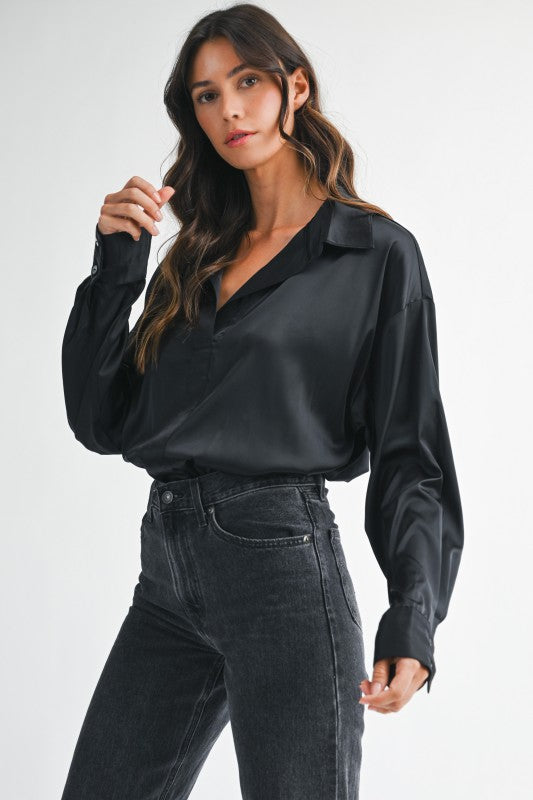 NEW!! Oversized Button Down Bodysuit in Black