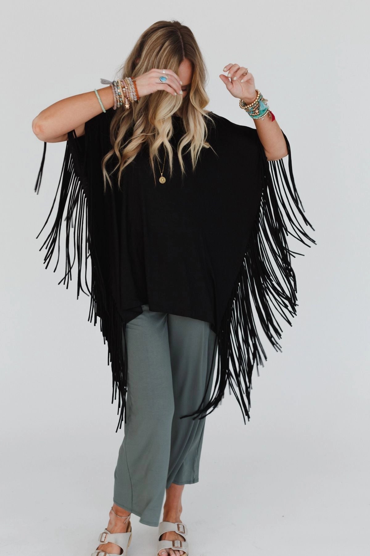 Oversized Fringe Top in Black
