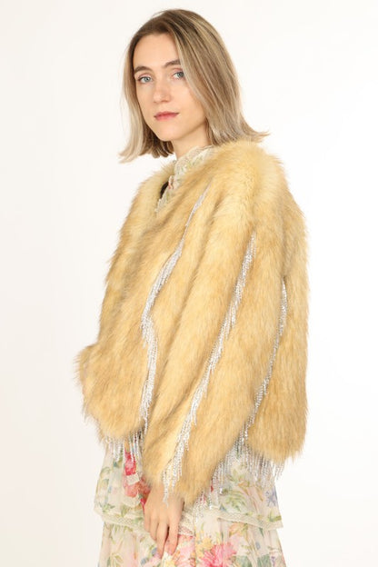 NEW!! "The Moment" Rhinestone Fringe Faux Fur Jacket