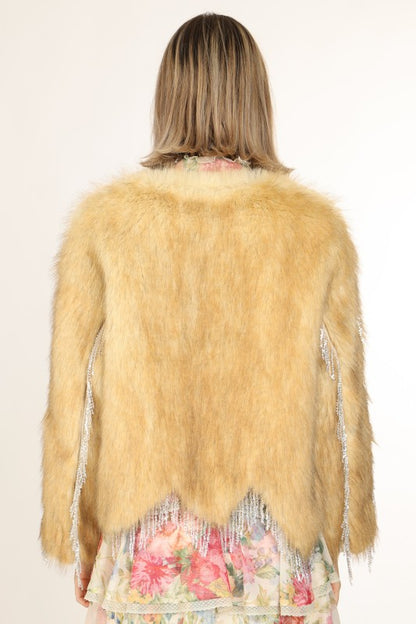 NEW!! "The Moment" Rhinestone Fringe Faux Fur Jacket