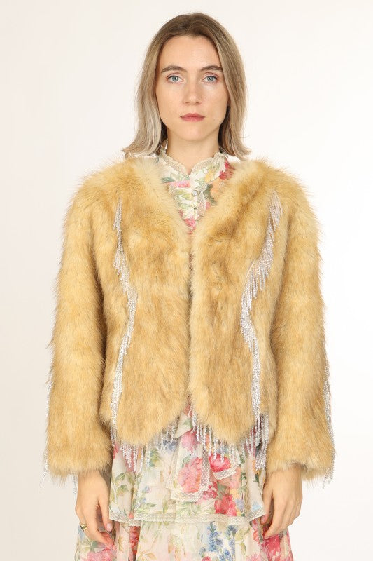 NEW!! "The Moment" Rhinestone Fringe Faux Fur Jacket