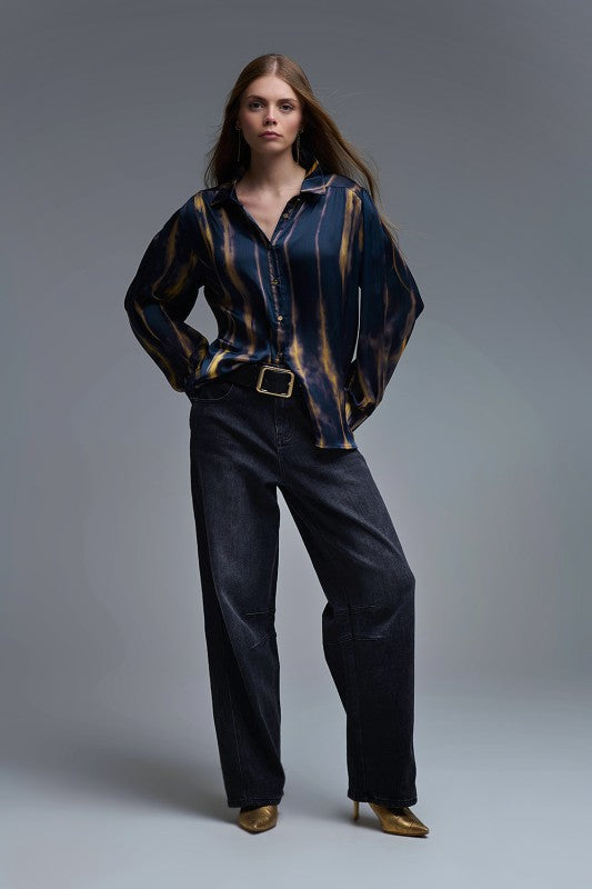 NEW!! "Midnight Mirage" Satin Top in Navy