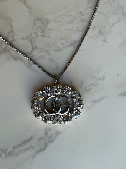 AS SEEN ON CASSIDY! Authentic Vintage Crystal G Pendant Necklace in Gold or Silver in Medium