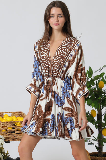 "Palma" Tassel Mini Dress in Brown